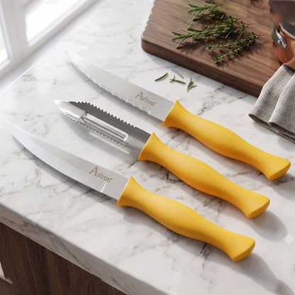 SS Ultra Kitchen Knife and Peeler Set Stainless Steel with Plastic Handle (3 Pc)