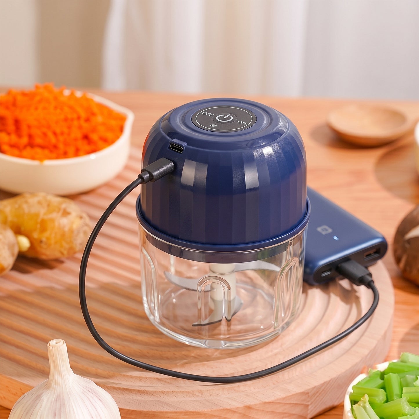 USB Rechargeable Mini Food Chopper with Glass Bowl for Quick Kitchen Prep (1 Pc) - image 4
