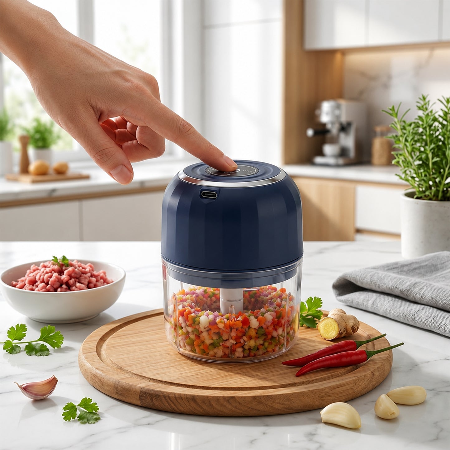 USB Rechargeable Mini Food Chopper with Glass Bowl for Quick Kitchen Prep (1 Pc) - image 7