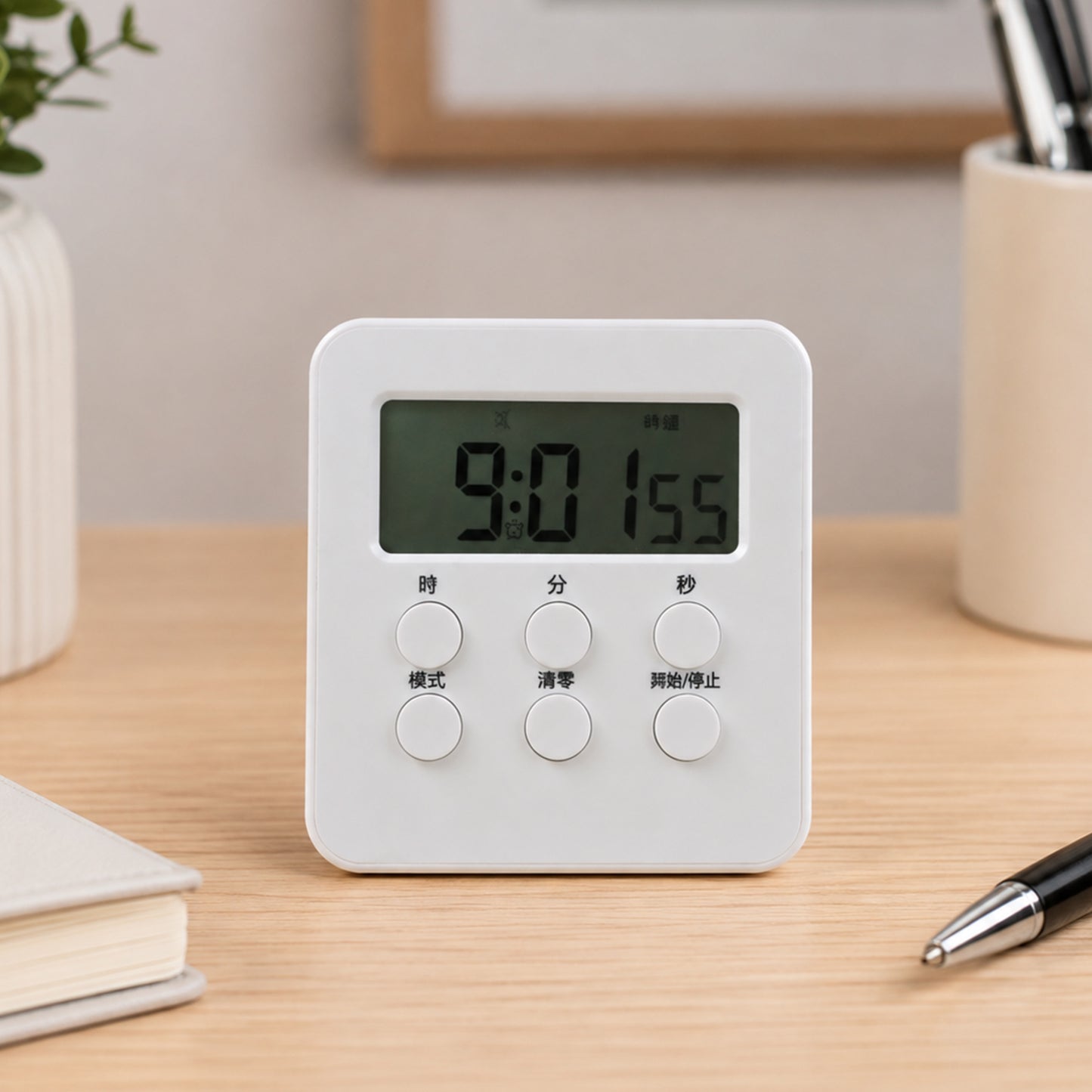 Large display timer with clock for desk use