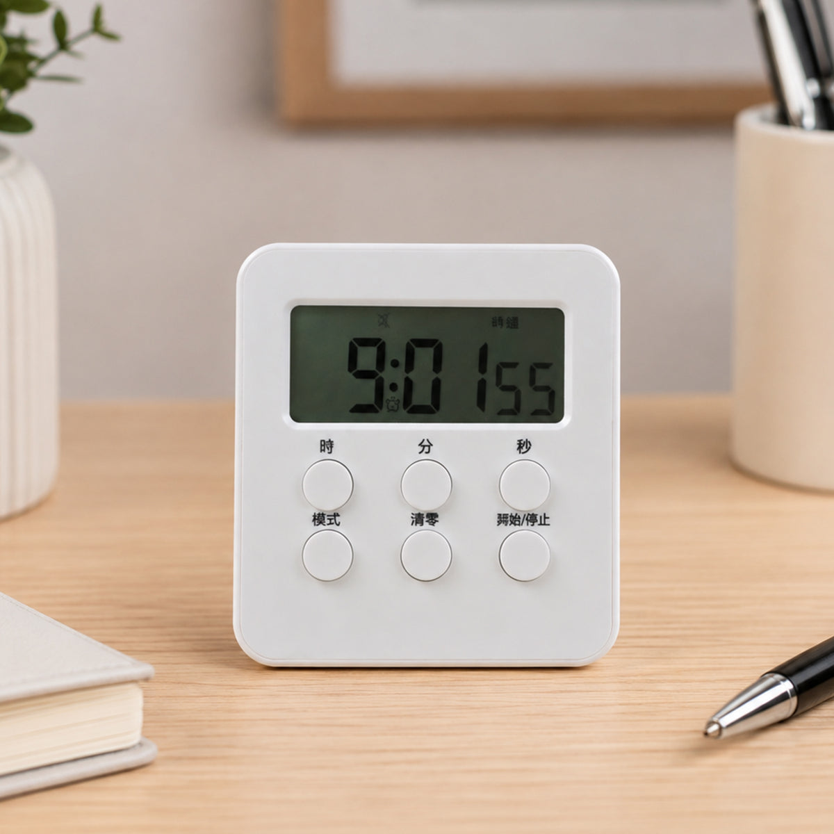Large display timer with clock for desk use