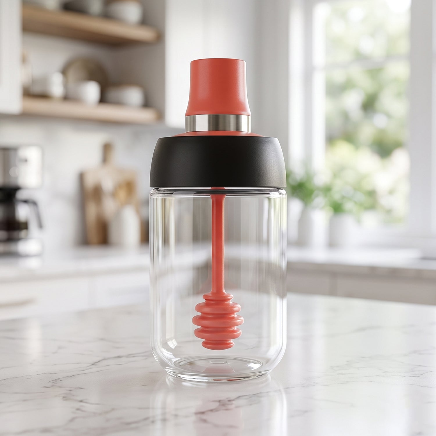 glass honey dispenser bottle product view