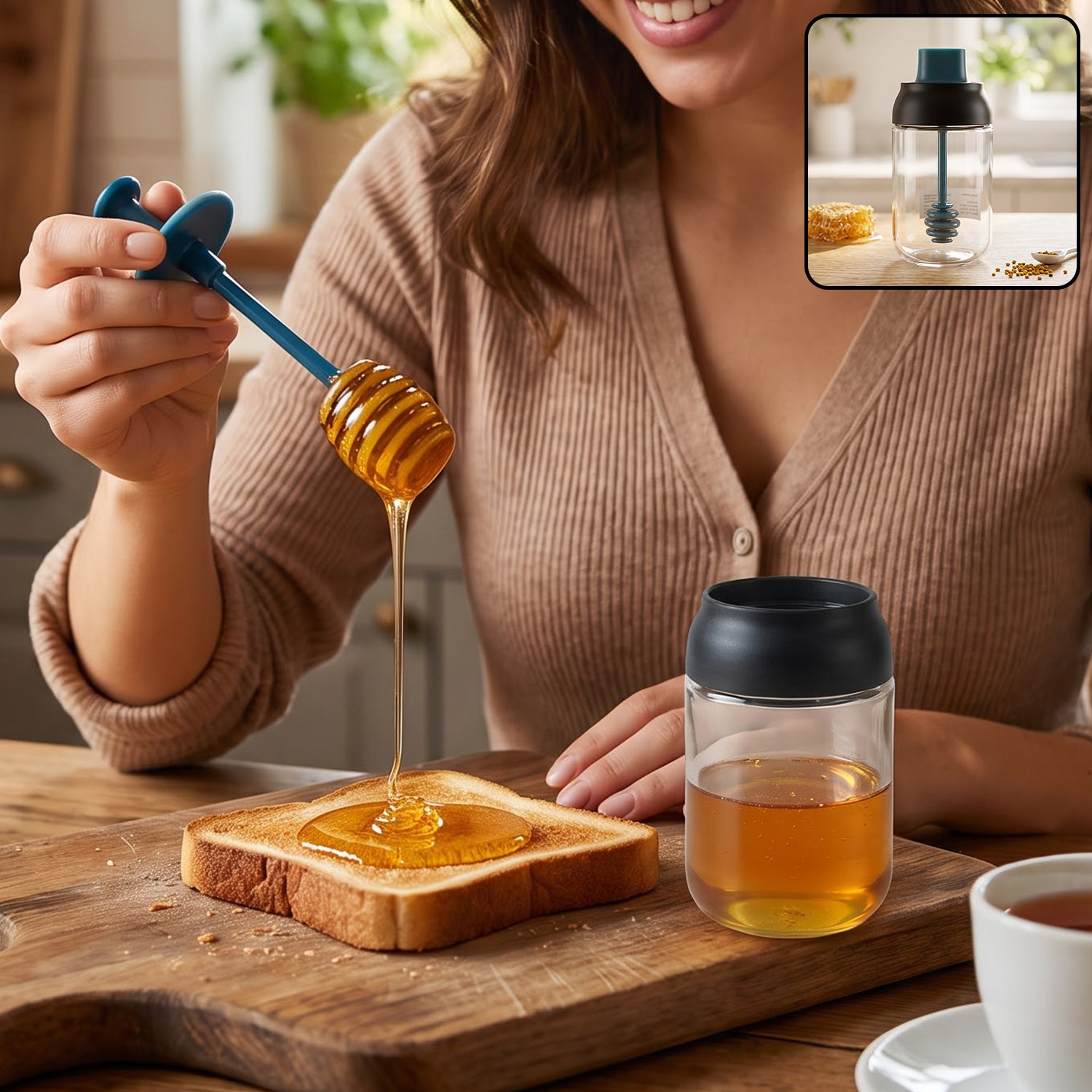 Honey and oil brush dispenser for kitchen serving