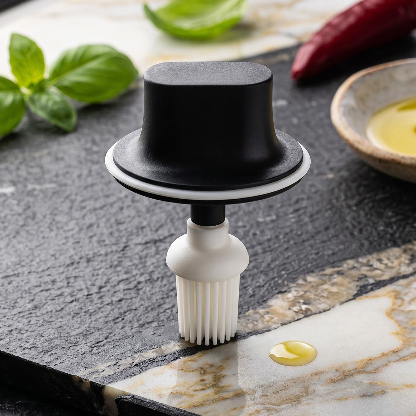 Oil dispenser brush lid and silicone seal