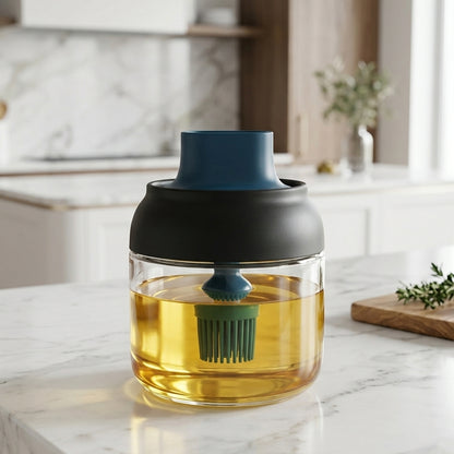 280 ML round glass oil dispenser filled view