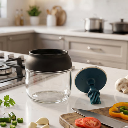 round oil dispenser jar and silicone brush