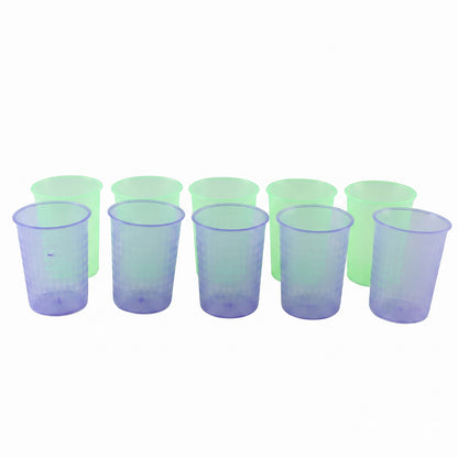 Plastic drinking glass set on white background
