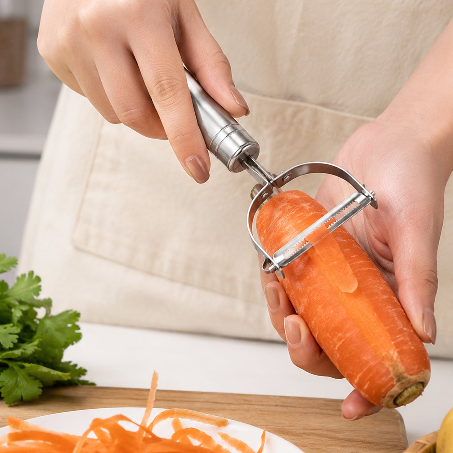 Vegetable peeler peeling carrot