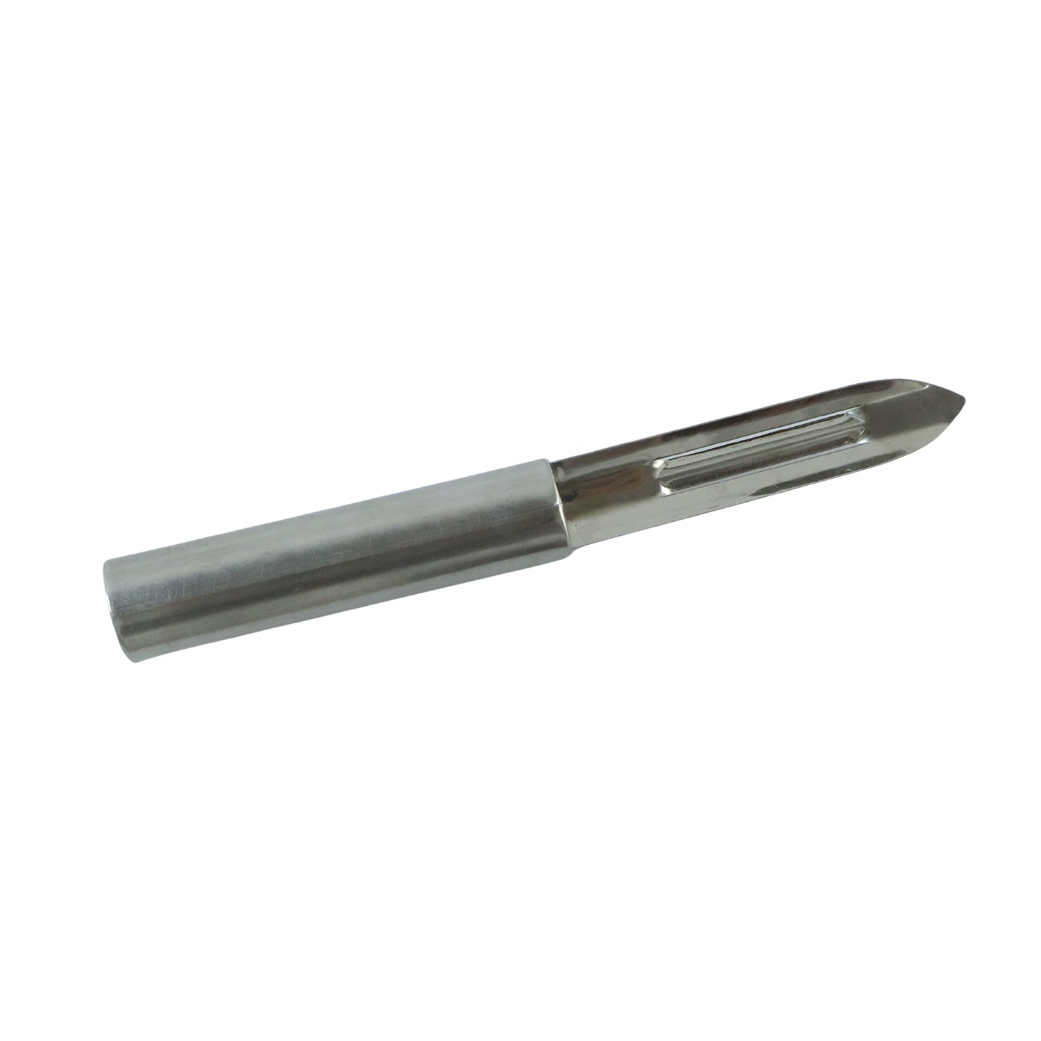 Stainless steel peeler on white background
