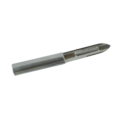 Stainless steel peeler on white background