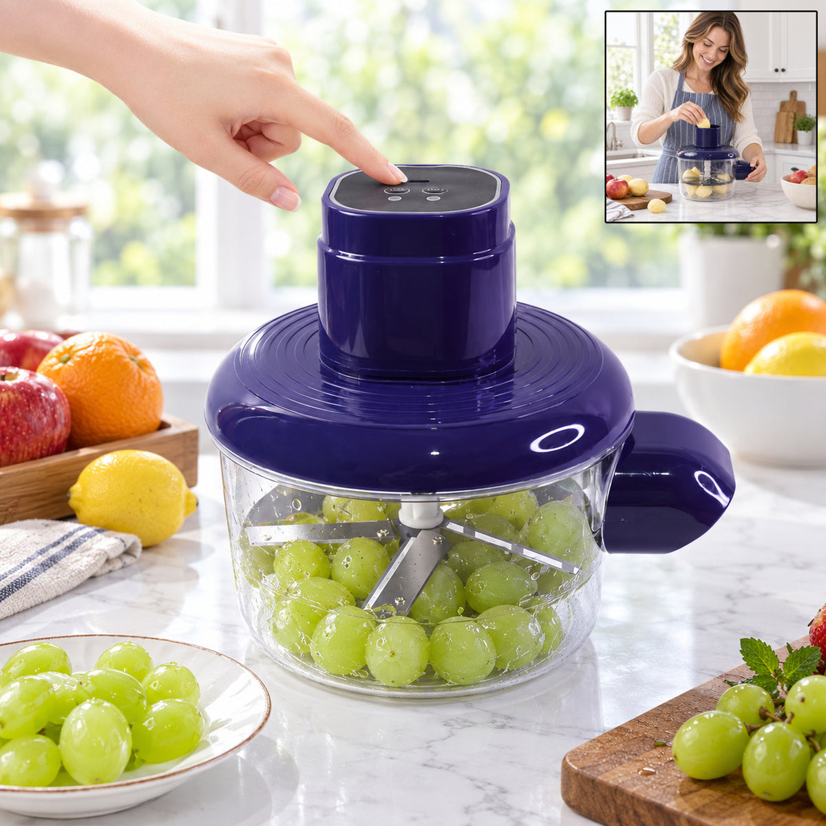 Automatic peeler one touch operation and kitchen usage view