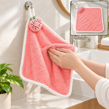 Soft hanging hand towel with decorative fruit motif