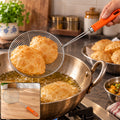 Stainless Steel Frying Strainer Spoon for Puri and Snack Draining (1 Pc, 34 Cm)