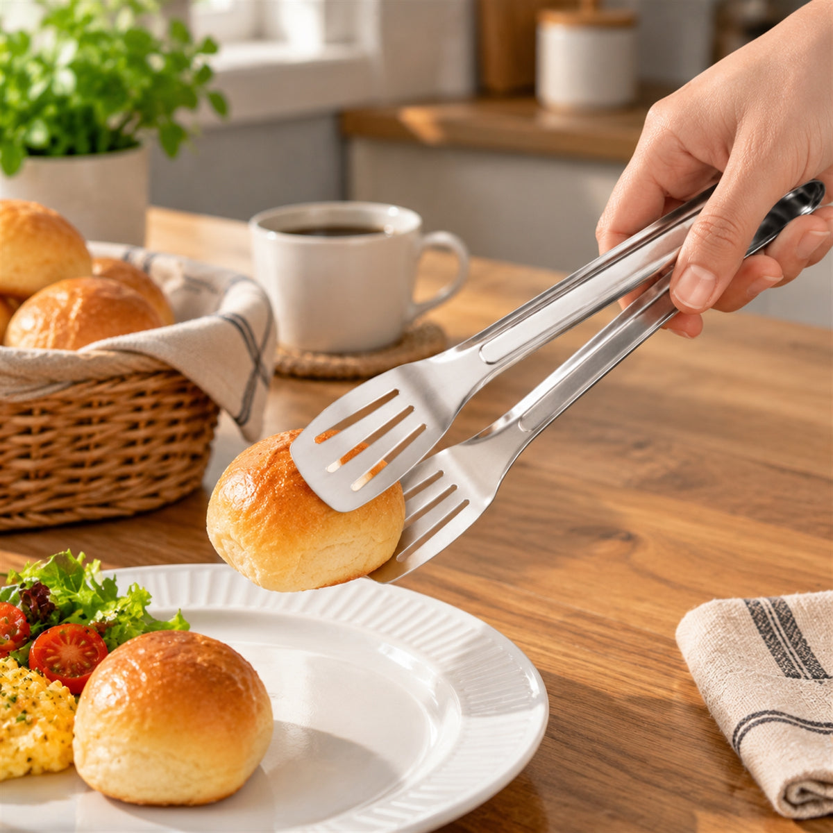 Stainless steel kitchen tongs slotted heads
