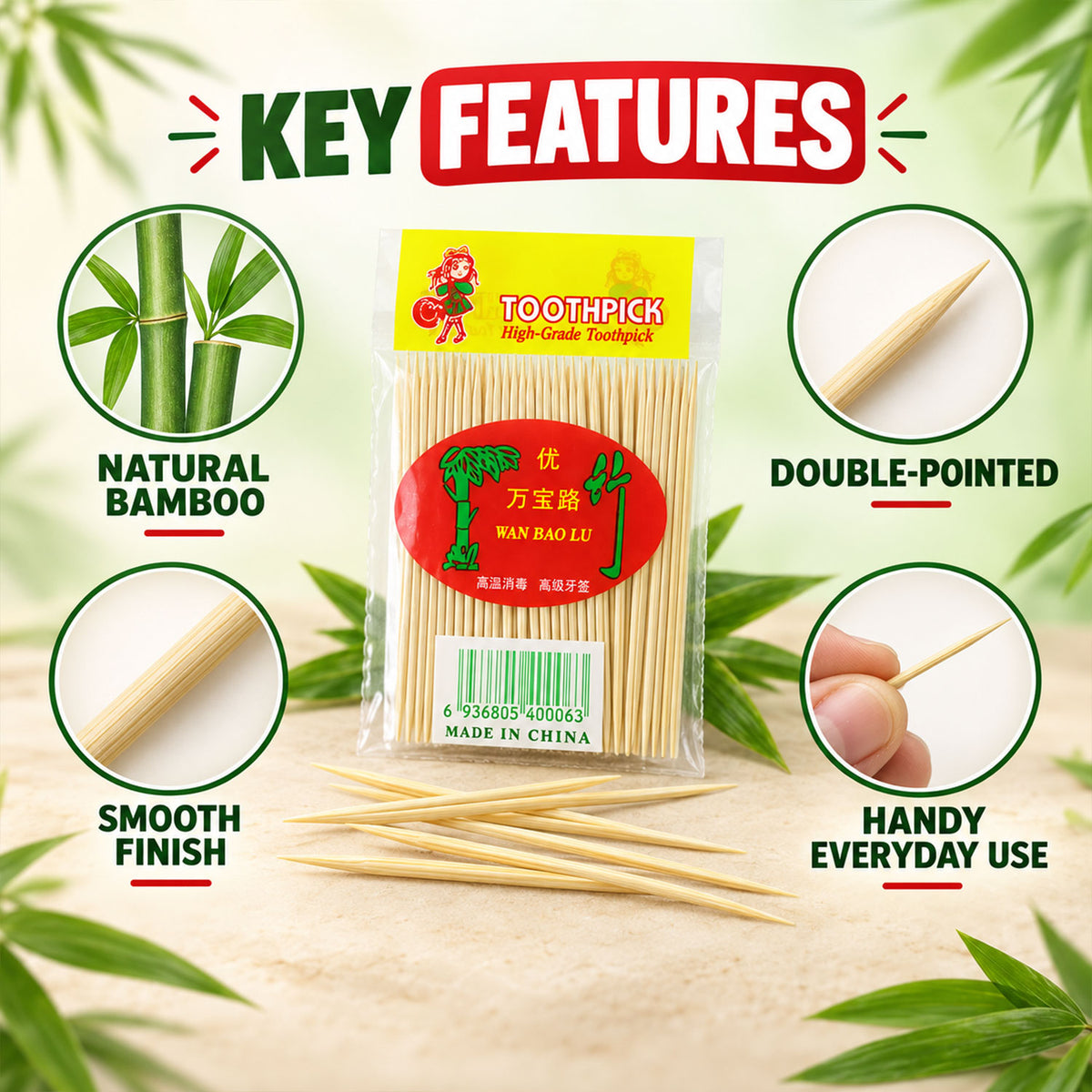 Double pointed wooden toothpicks for serving snacks - view 03