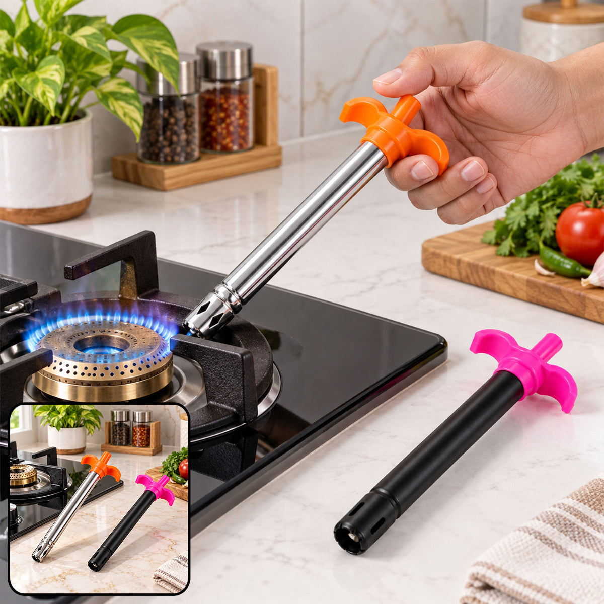 Kitchen gas stove lighters with push plungers and metal barrels - view 02