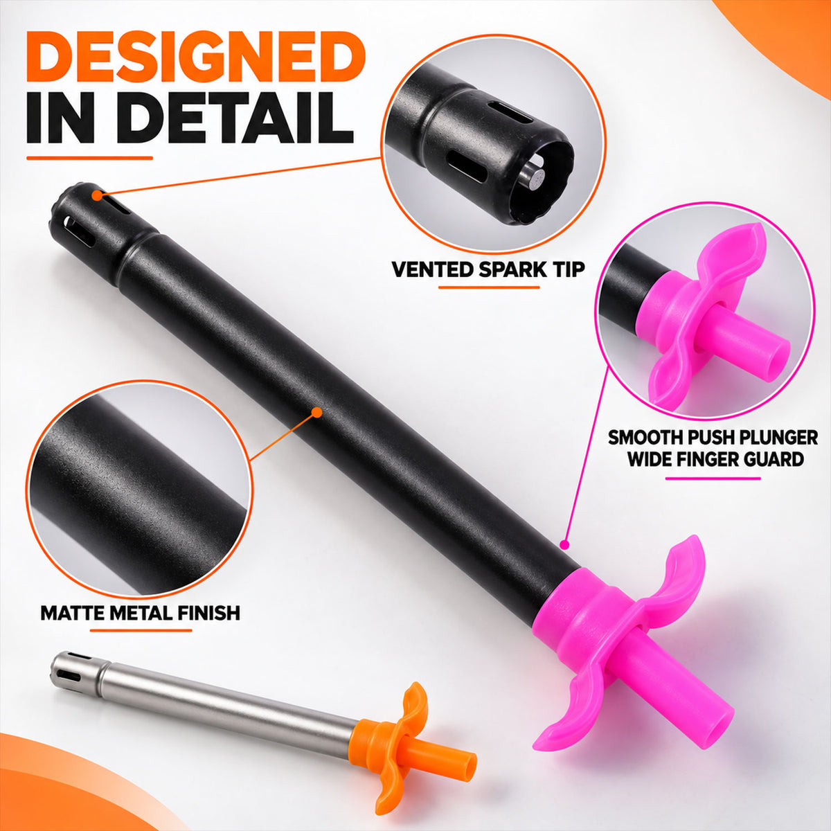 Kitchen gas stove lighters with push plungers and metal barrels - view 03