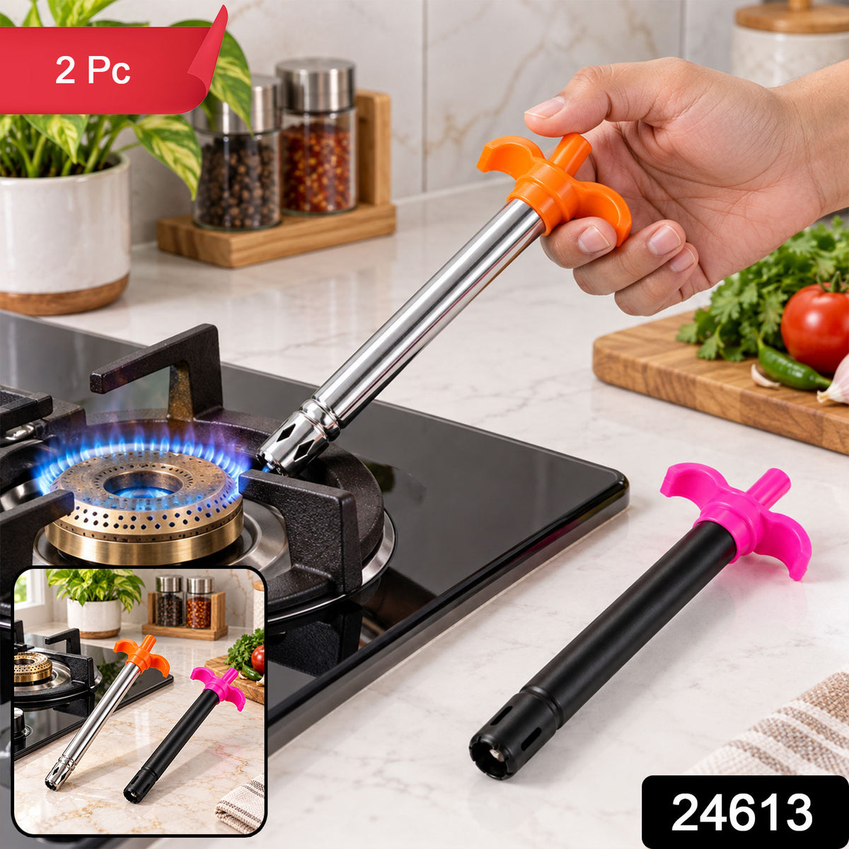 Kitchen gas stove lighter set with product code 24613 and 2 Pc label