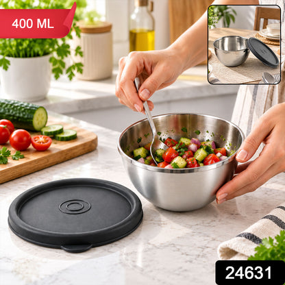 Apex Stainless Steel Food Container 400 ML with Lid, Round Storage Bowl (1 Pc)