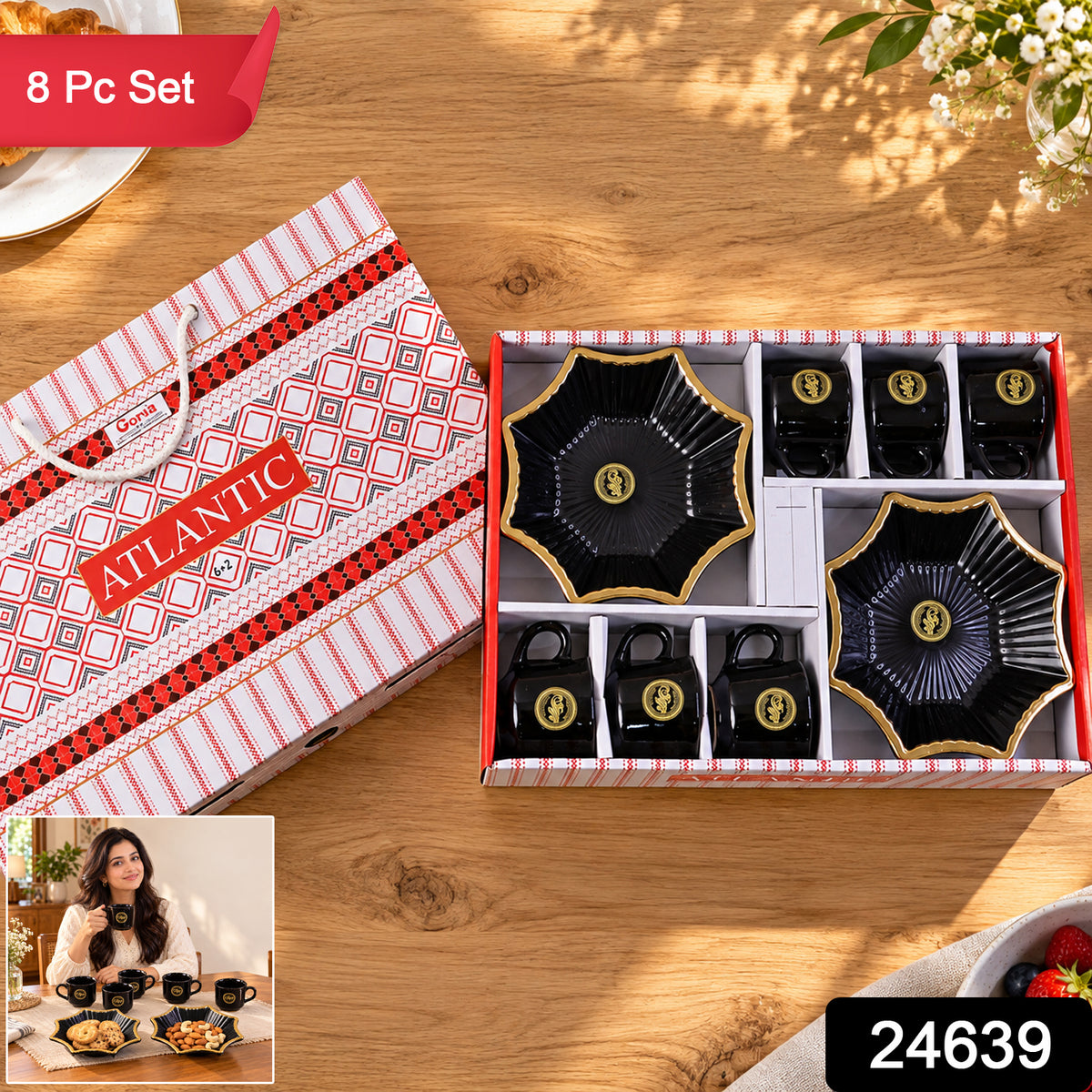 Snack Serving Bowl and Tea Cup Set, Star Shape Platter Gift Set (8 Pc Set)