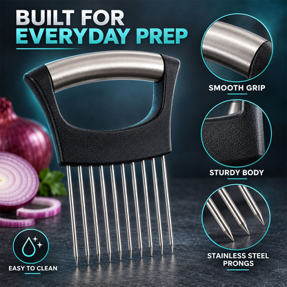 Onion slicing holder with steel prongs - construction details