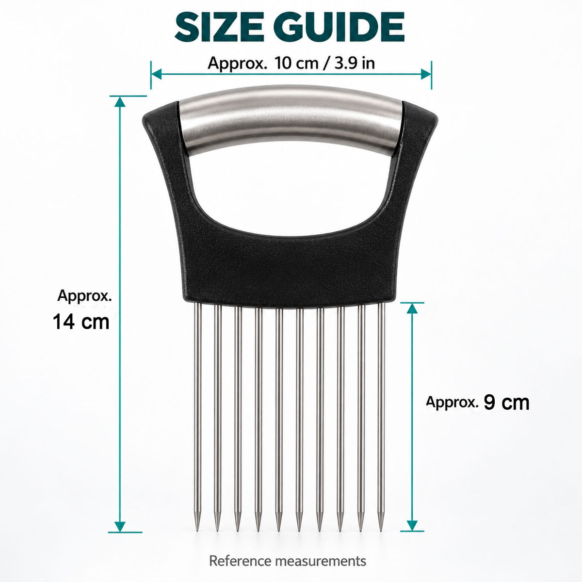Onion slicing holder with steel prongs - dimensions