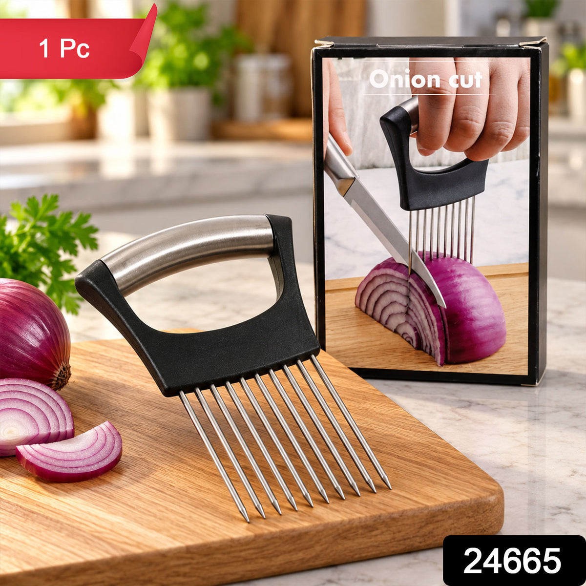 Onion slicing holder with steel prongs - SKU photo