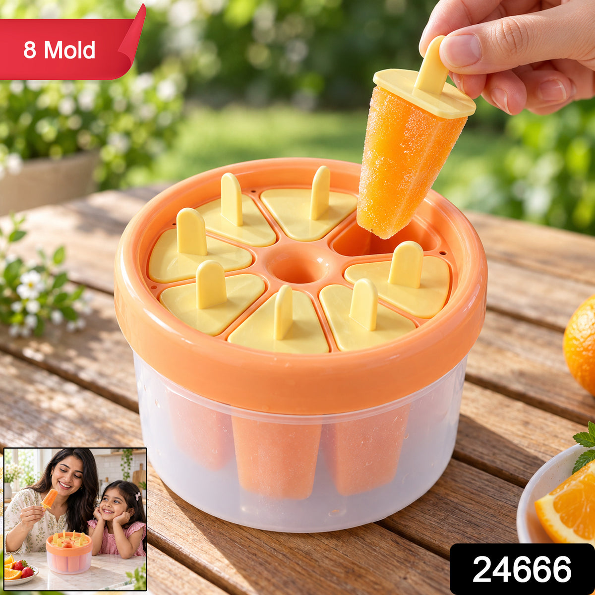 Plastic Round Ice Cream Candy Mold with Reusable Sticks for Frozen Pops (8 Mold)