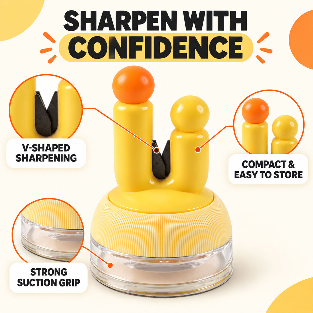 Suction cup manual knife sharpener - sharpening features