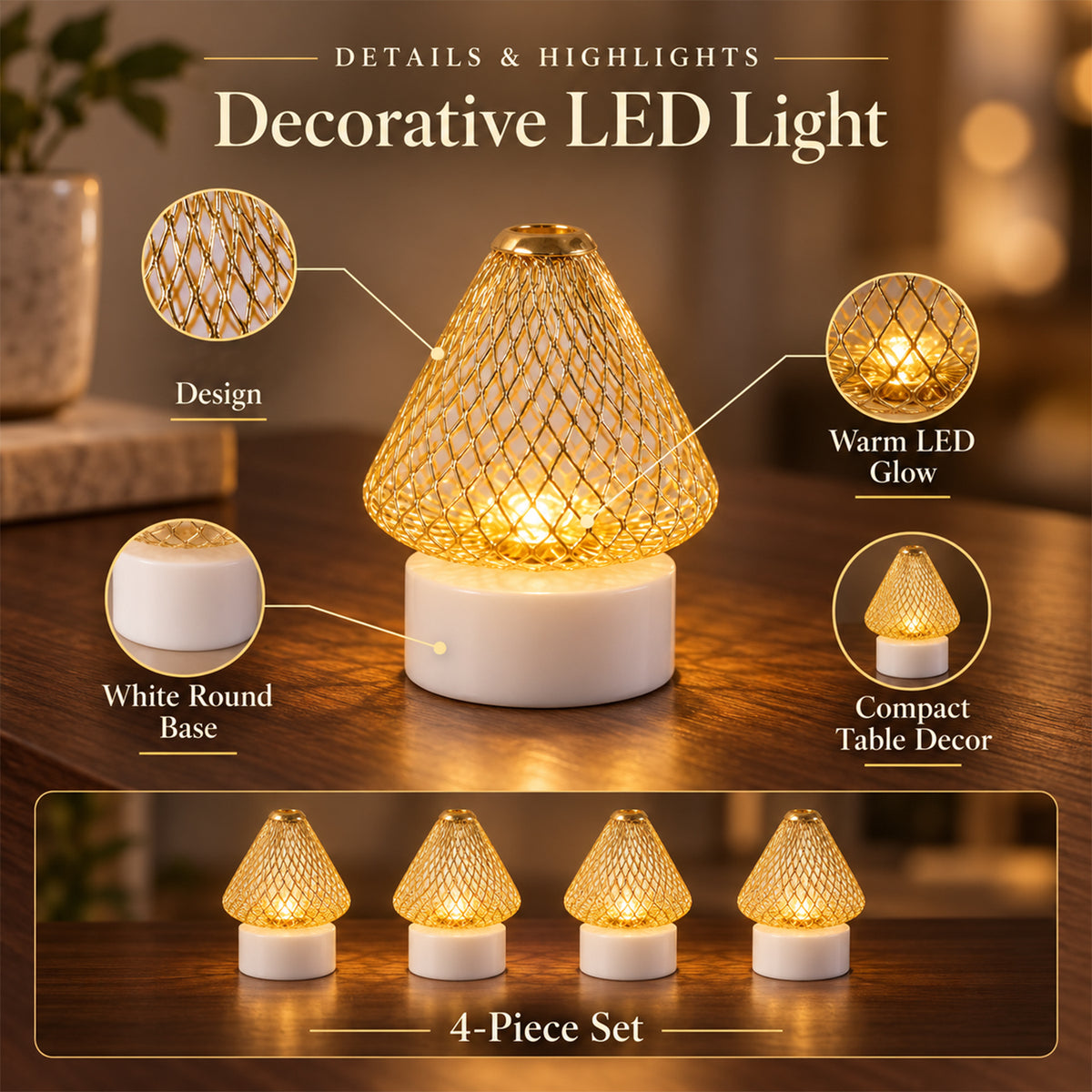 Antique style golden LED tealight lamps - design features