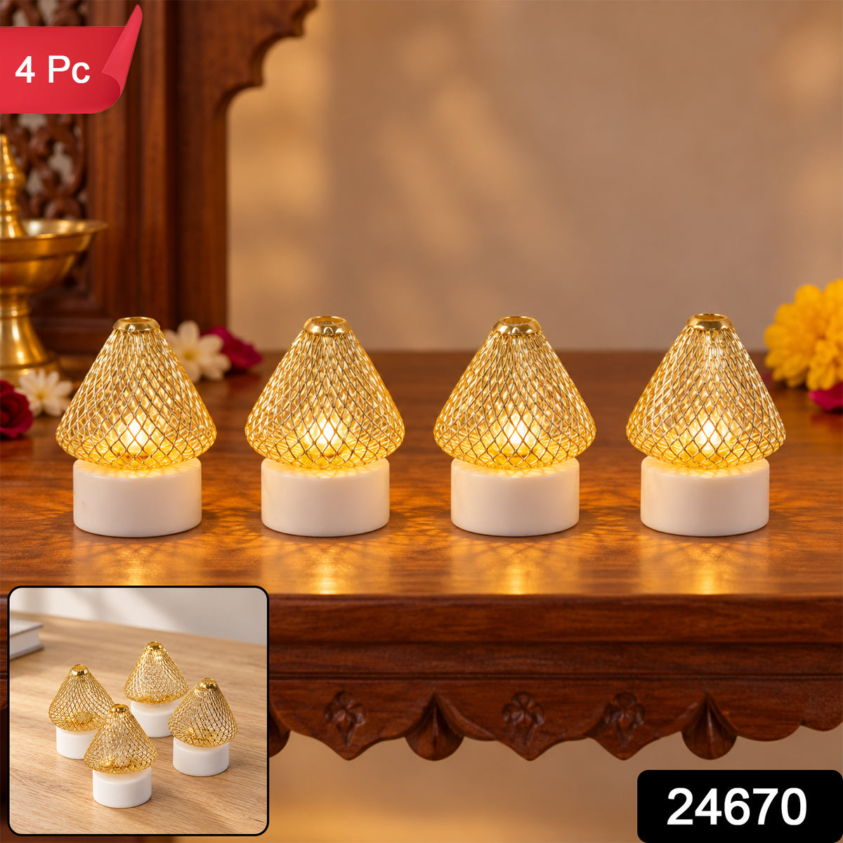 Antique style golden LED tealight lamps - SKU photo
