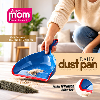 Dust pan with flexible front edge and hanging handle 1