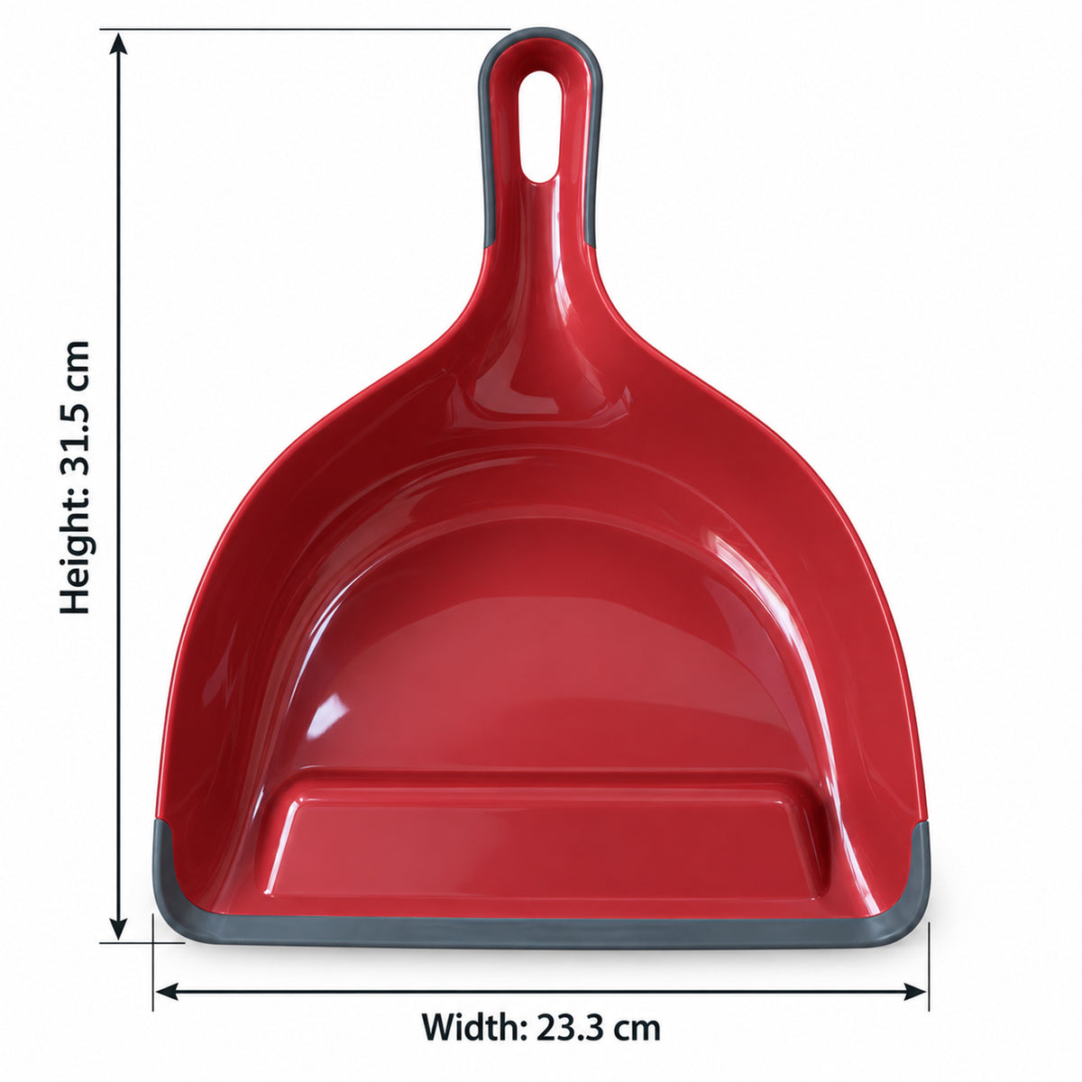 Dust pan with flexible front edge and hanging handle 6