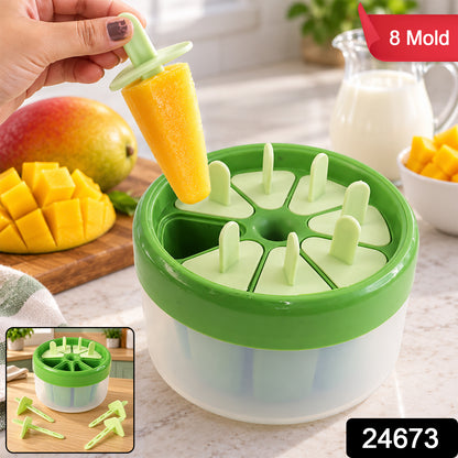 Round eight cavity kulfi ice pop mold with removable stick lids 2