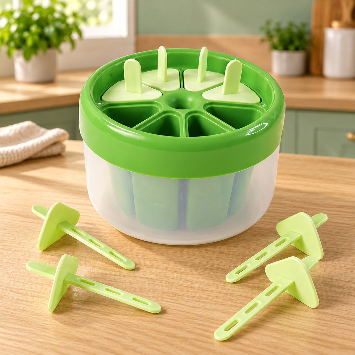 Round eight cavity kulfi ice pop mold with removable stick lids 9
