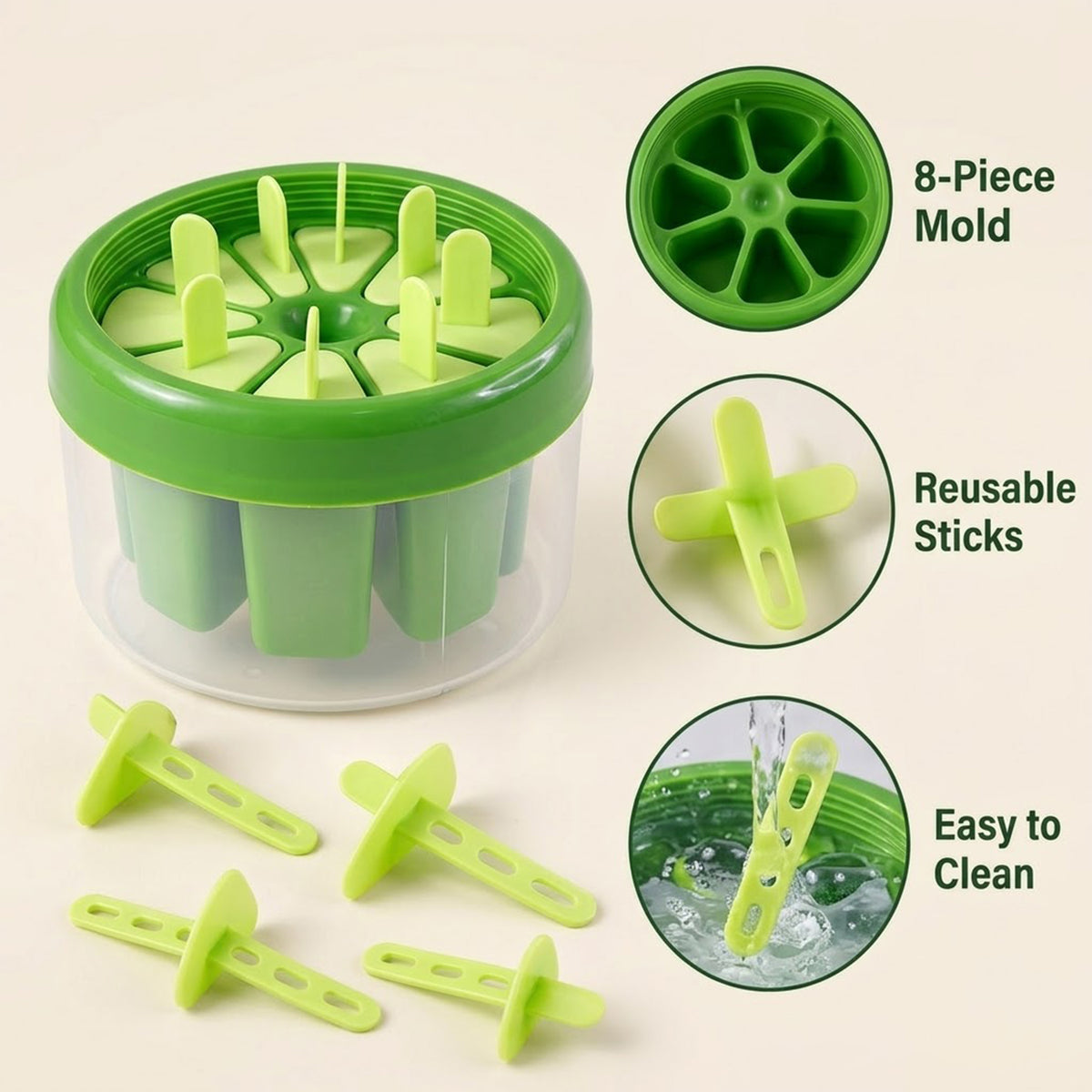 Green Round 8-Cavity Popsicle Mould
