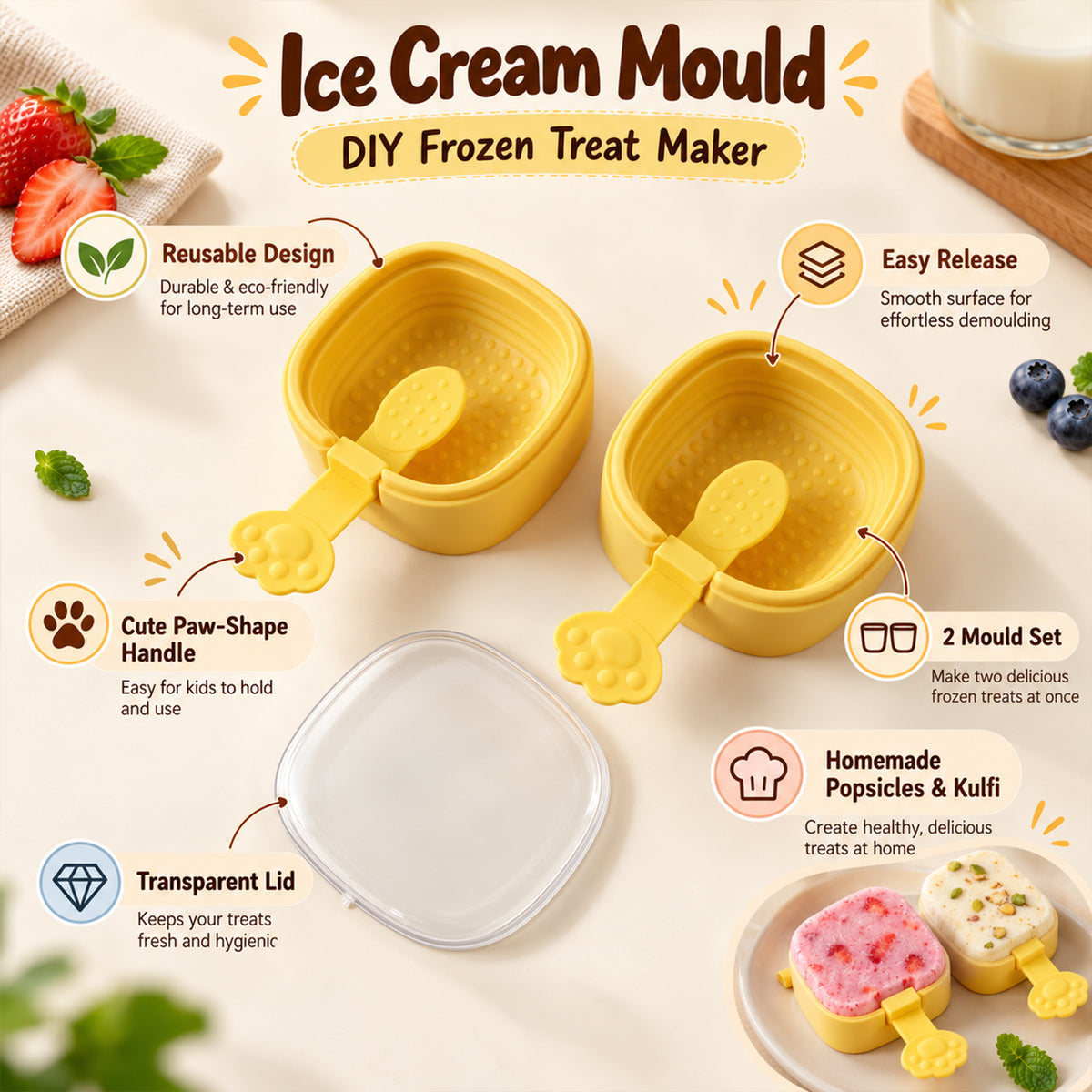Yellow Ice Cream Moulds with Paw Handles