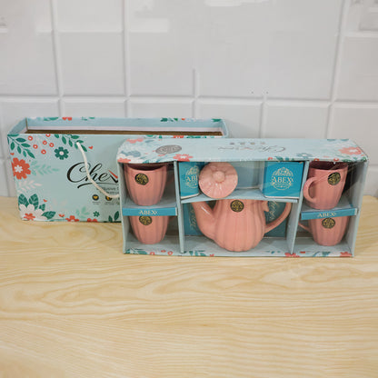 Pink Ribbed Ceramic Tea Set