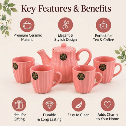 Pink Ribbed Ceramic Tea Set