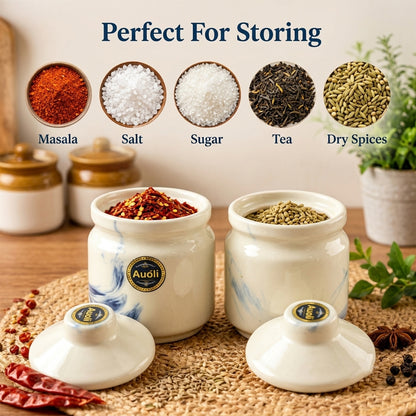 Decorative ceramic storage jars with matching lids set of two 06