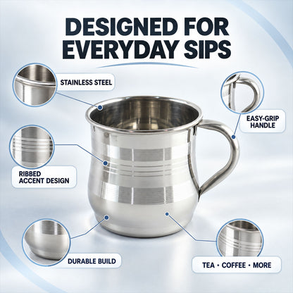 Stainless steel pot shaped tea coffee cups with handles set of six 04