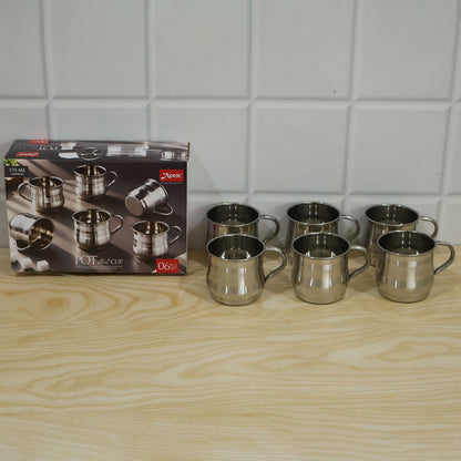 Stainless steel pot shaped tea coffee cups with handles set of six 09