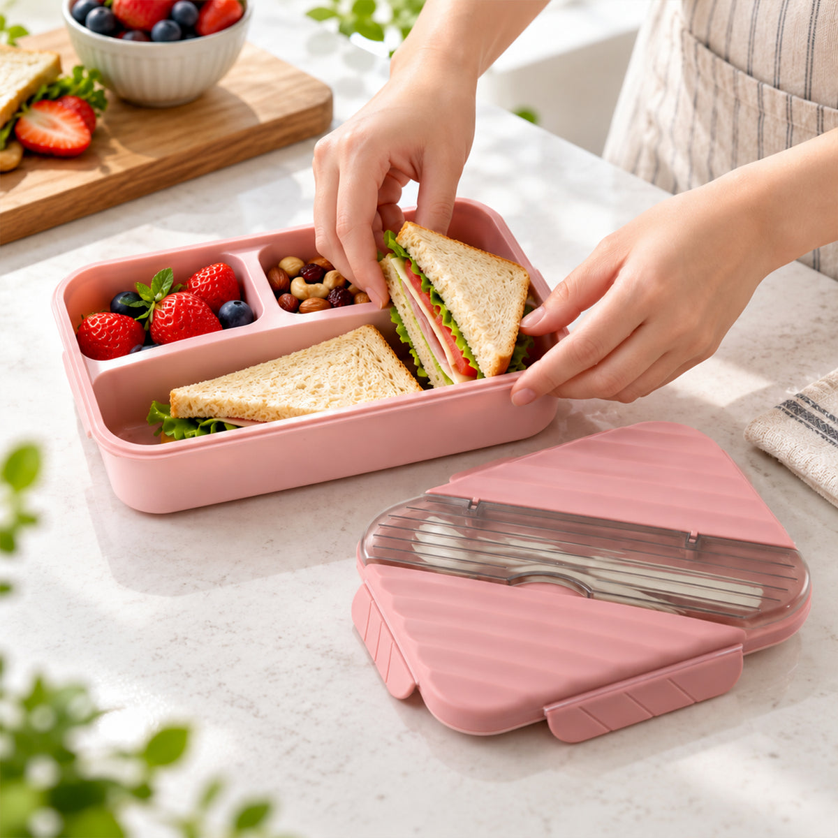 Three compartment lunch box with spoon fork and cutlery storage 03