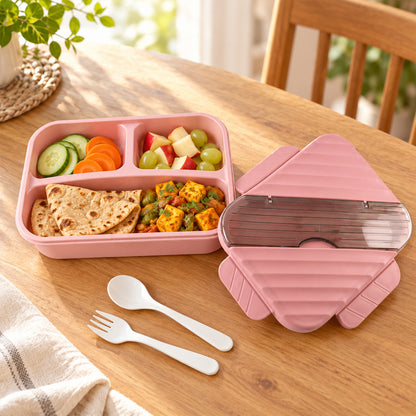 Three compartment lunch box with spoon fork and cutlery storage 04