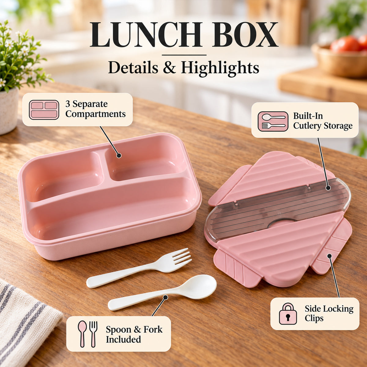 Three compartment lunch box with spoon fork and cutlery storage 06