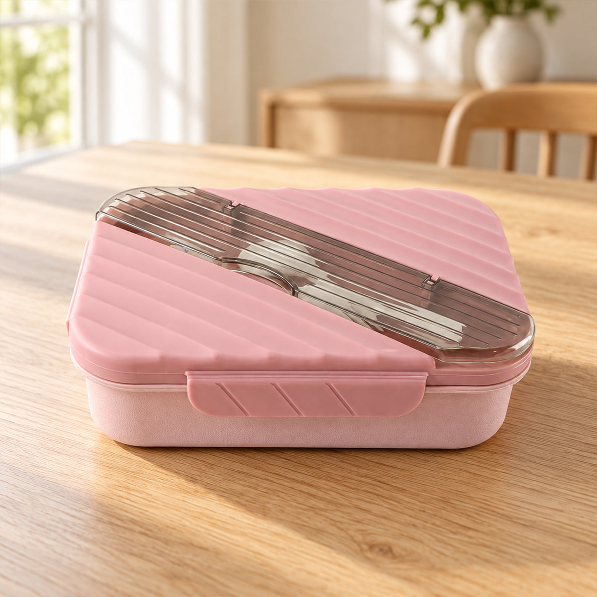 Three compartment lunch box with spoon fork and cutlery storage 08