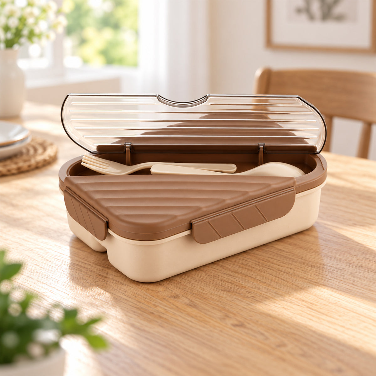 Three compartment lunch box with spoon fork and cutlery storage 09