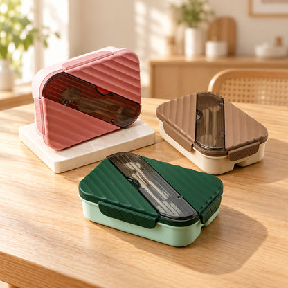 Three compartment lunch box with spoon fork and cutlery storage 11