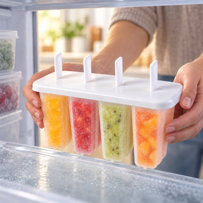 Reusable four cavity popsicle mould with lid and removable sticks 01