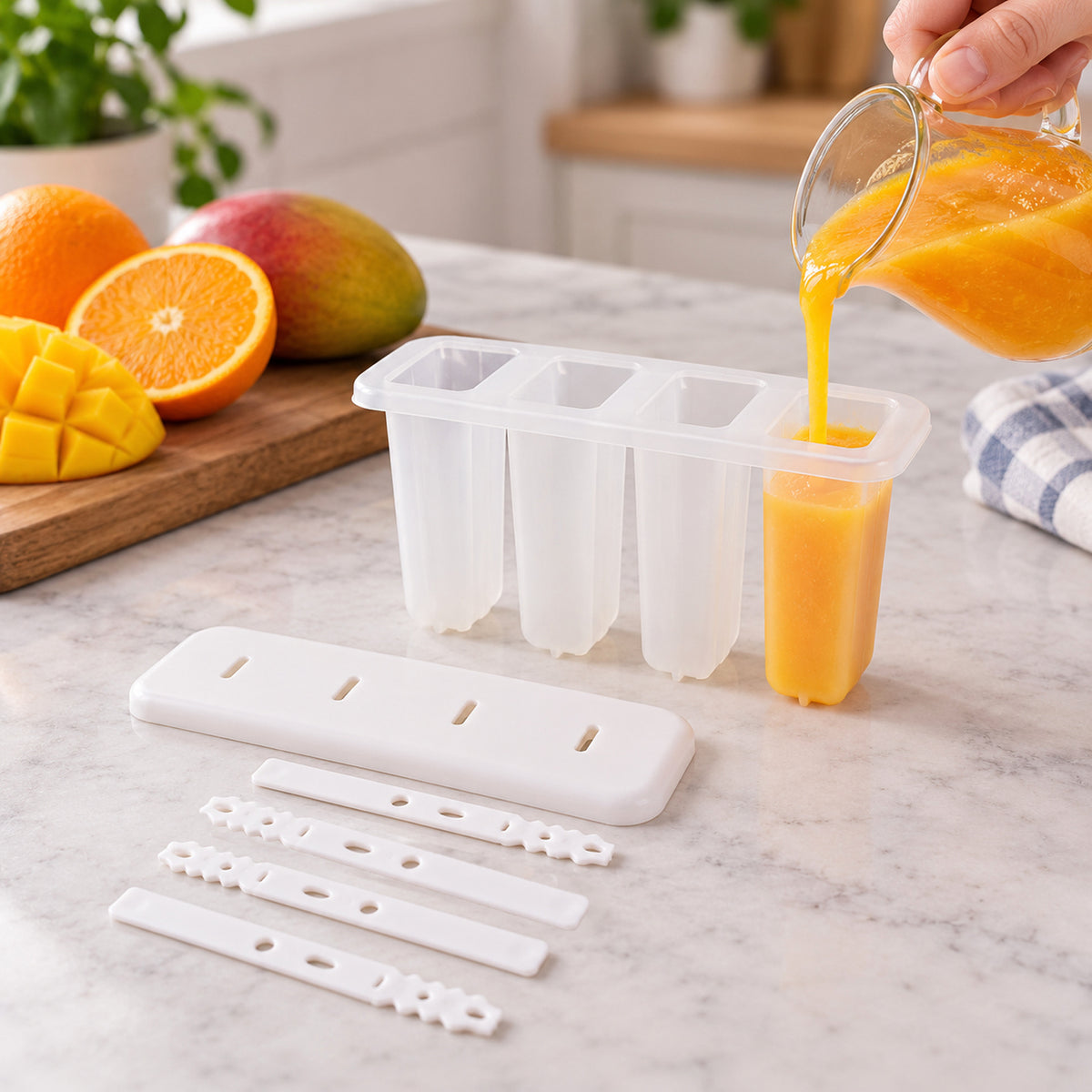 Reusable four cavity popsicle mould with lid and removable sticks 02